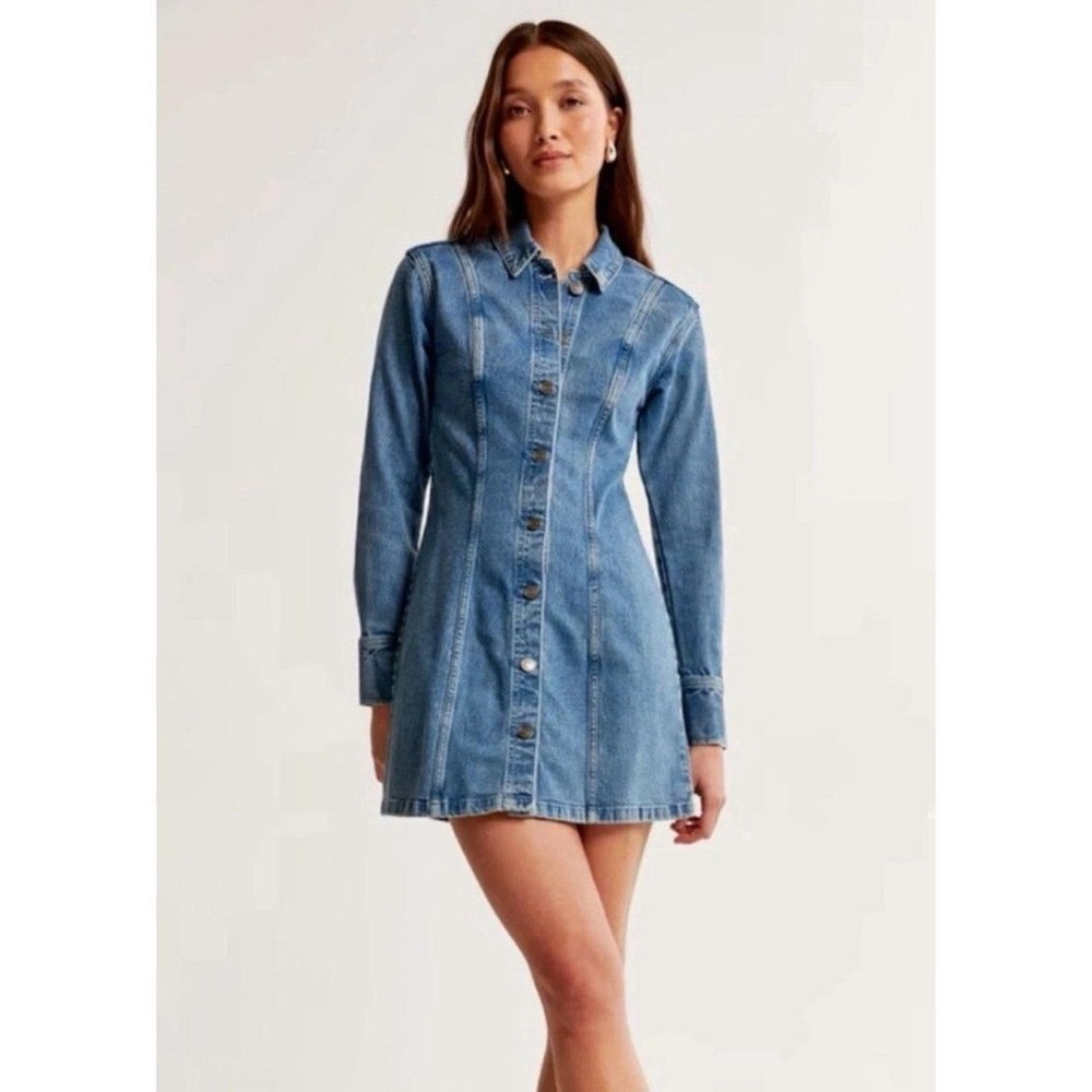 Abercrombie & Fitch Blue Denim Button-Front Shirt Dress